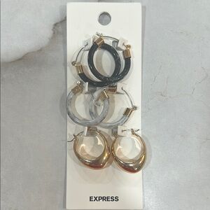 Express Black and Silver Hoop Earrings Set